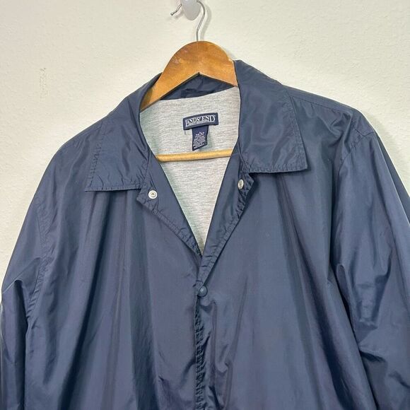 Land’s End Men’s Navy Blue Jacket Windbreaker Nylon Coat Full Snaps Size L 42-44 - Picture 2 of 11